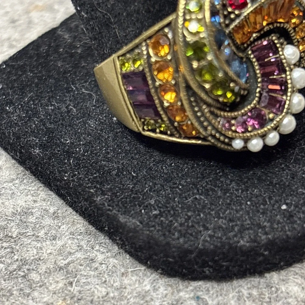 Heidi Daus Multicolor Crysal Swirl Statement Ring Faux Pearl Size 10 NIB